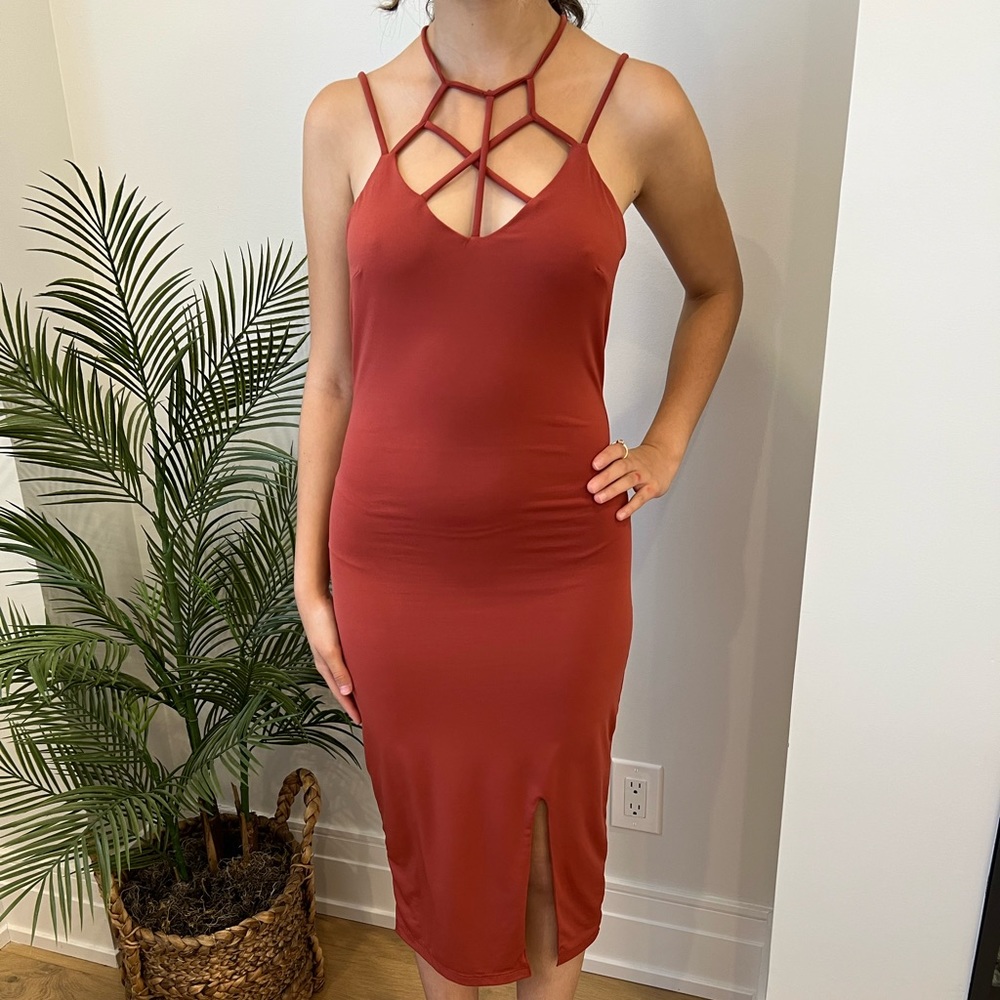 Burnt orange/red midi dress